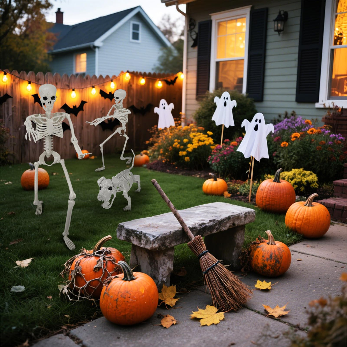 Posable Human & Dog Skeleton Set – Halloween Decoration