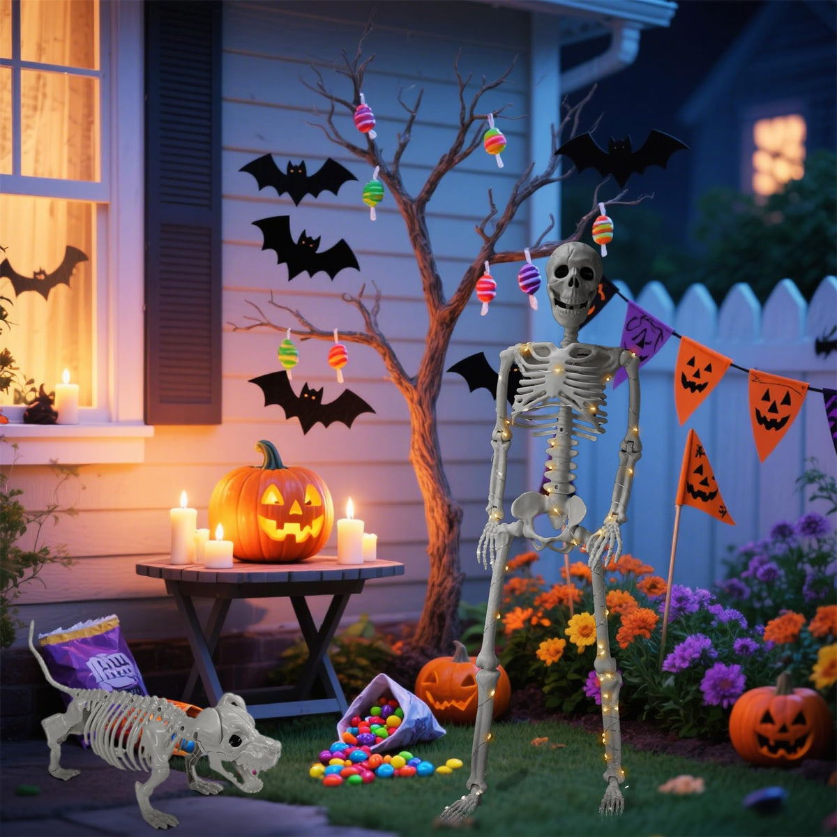 Posable Human & Dog Skeleton Set – Halloween Decoration