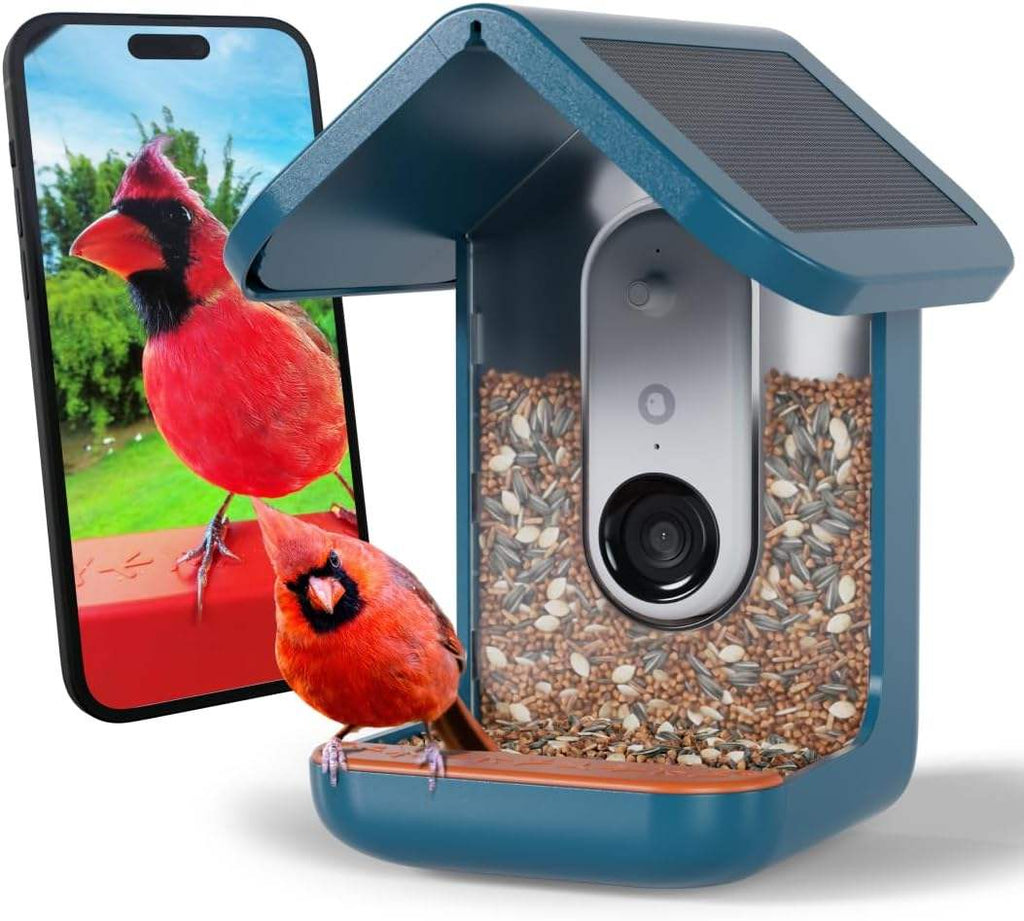 Wood Bird Feeder with Camera Solar Powered 2K HD Video Live Stream AI Bird Species Identification Ideal Present for Watching