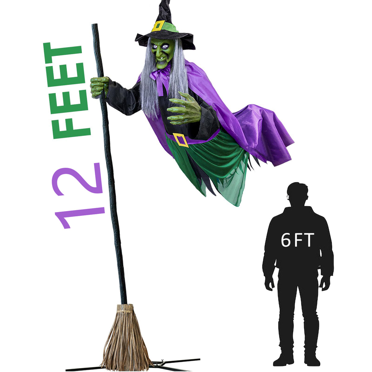 12 Ft Animated Hovering Witch – Halloween Outdoor Decoration