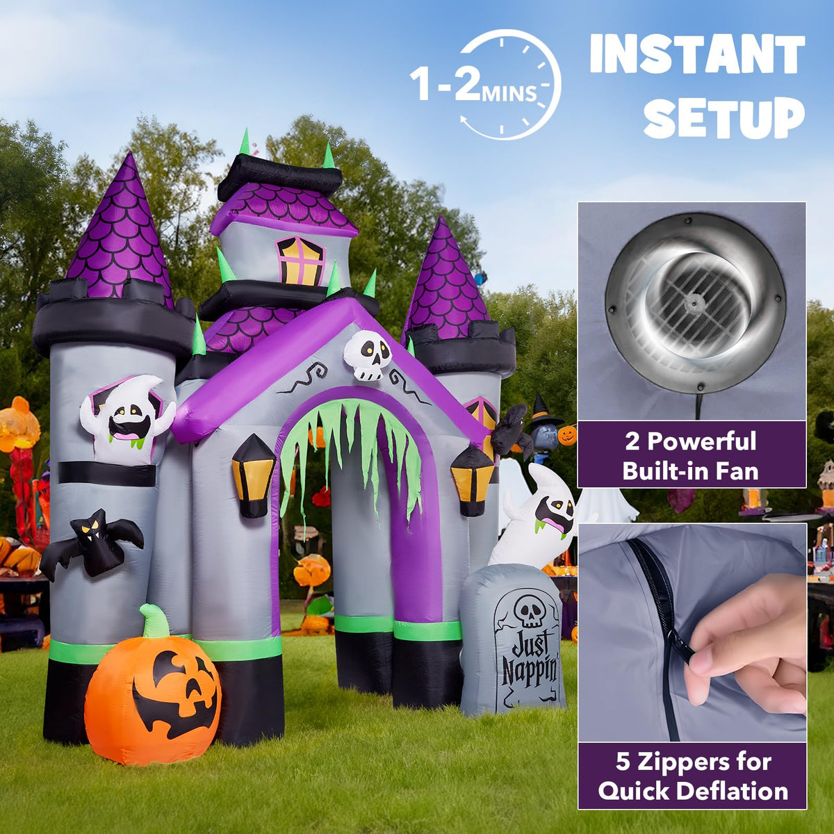 12 FT Halloween Inflatable Haunted Castle Archway – Outdoor Yard Decoration